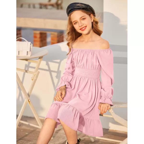 Arshiner Girls Tie Back Short Sleeve Ruffle Hem Off Shoulder Casual Elegant Dresses 4-12 Years