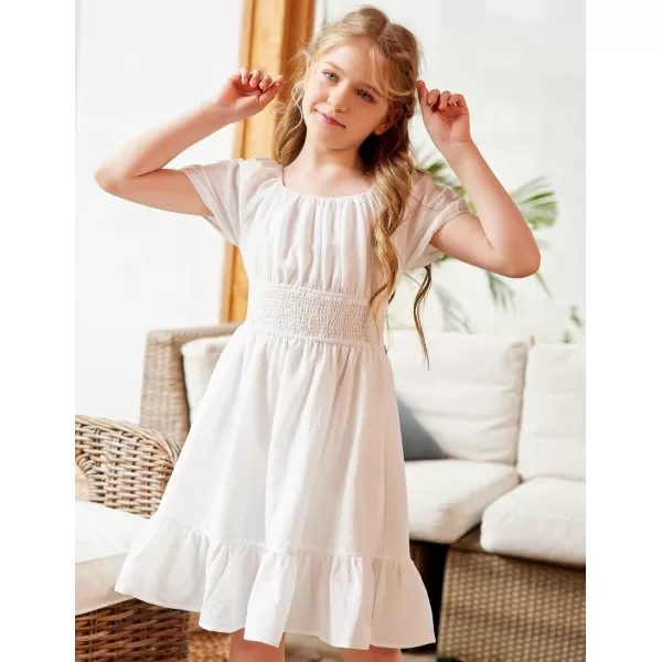Arshiner Girls Tie Back Short Sleeve Ruffle Hem Off Shoulder Casual Elegant Dresses 4-12 Years
