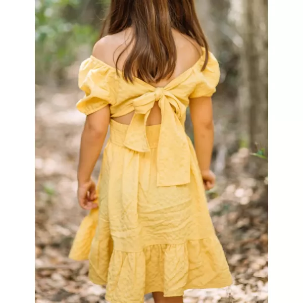Arshiner Girls Tie Back Short Sleeve Ruffle Hem Off Shoulder Casual Elegant Dresses 4-12 Years