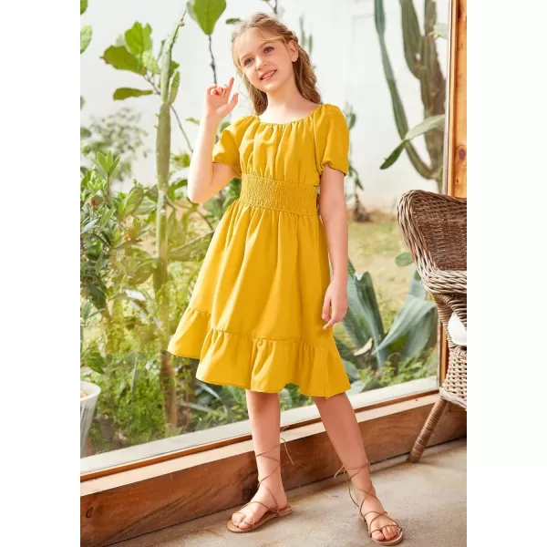 Arshiner Girls Tie Back Short Sleeve Ruffle Hem Off Shoulder Casual Elegant Dresses 4-12 Years