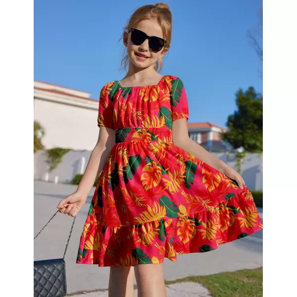 Arshiner Girls Tie Back Short Sleeve Ruffle Hem Off Shoulder Casual Elegant Dresses 4-12 Years