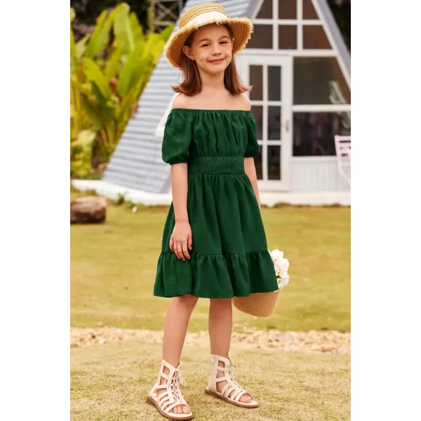 Arshiner Girls Tie Back Short Sleeve Ruffle Hem Off Shoulder Casual Elegant Dresses 4-12 Years