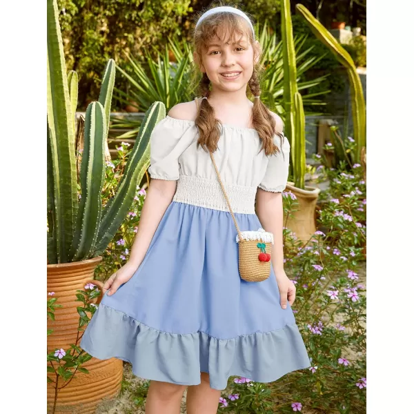 Arshiner Girls Tie Back Short Sleeve Ruffle Hem Off Shoulder Casual Elegant Dresses 4-12 Years