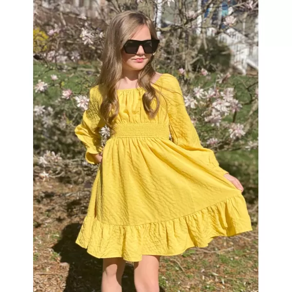 Arshiner Girls Tie Back Short Sleeve Ruffle Hem Off Shoulder Casual Elegant Dresses 4-12 Years