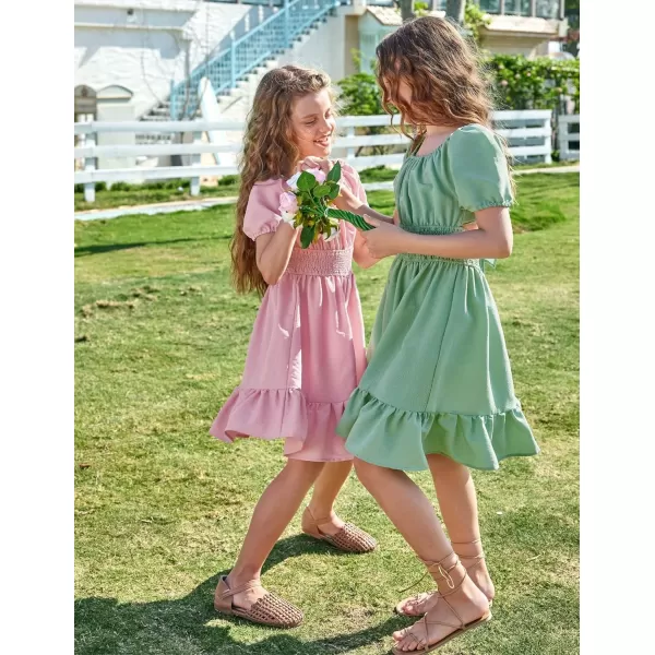 Arshiner Girls Tie Back Short Sleeve Ruffle Hem Off Shoulder Casual Elegant Dresses 4-12 Years