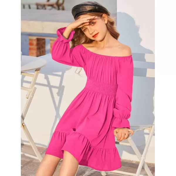 Arshiner Girls Tie Back Short Sleeve Ruffle Hem Off Shoulder Casual Elegant Dresses 4-12 Years