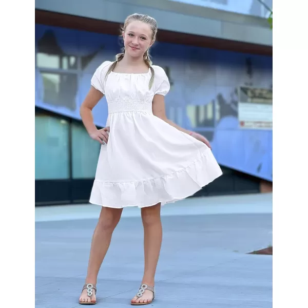 Arshiner Girls Tie Back Short Sleeve Ruffle Hem Off Shoulder Casual Elegant Dresses 4-12 Years