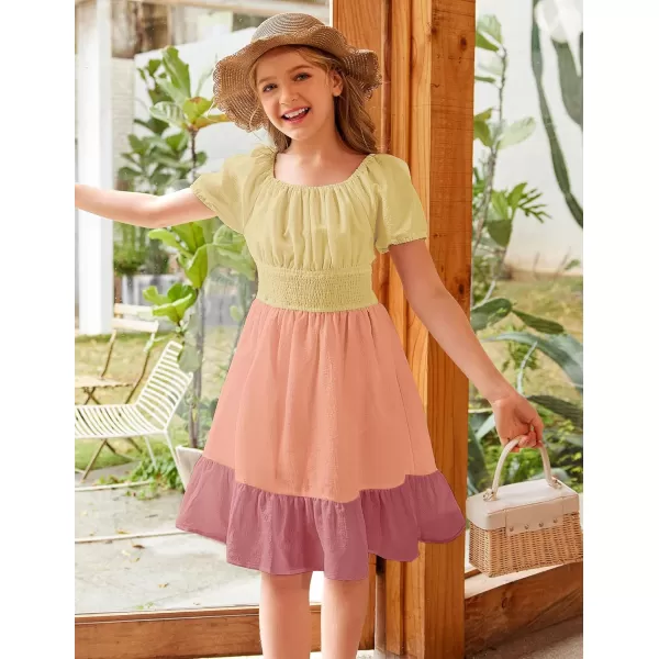 Arshiner Girls Tie Back Short Sleeve Ruffle Hem Off Shoulder Casual Elegant Dresses 4-12 Years