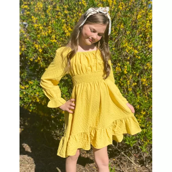 Arshiner Girls Tie Back Short Sleeve Ruffle Hem Off Shoulder Casual Elegant Dresses 4-12 Years