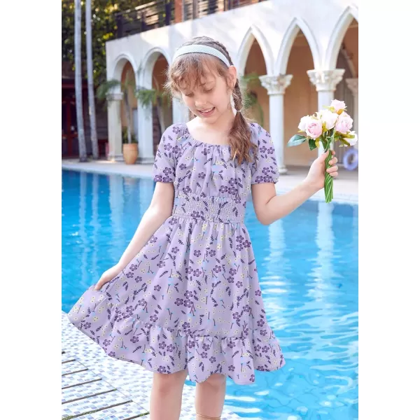 Arshiner Girls Tie Back Short Sleeve Ruffle Hem Off Shoulder Casual Elegant Dresses 4-12 Years