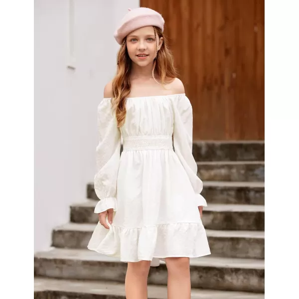 Arshiner Girls Tie Back Short Sleeve Ruffle Hem Off Shoulder Casual Elegant Dresses 4-12 Years