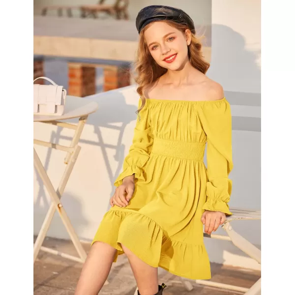 Arshiner Girls Tie Back Short Sleeve Ruffle Hem Off Shoulder Casual Elegant Dresses 4-12 Years