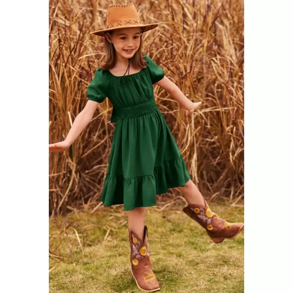 Arshiner Girls Tie Back Short Sleeve Ruffle Hem Off Shoulder Casual Elegant Dresses 4-12 Years