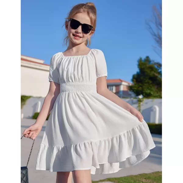 Arshiner Girls Tie Back Short Sleeve Ruffle Hem Off Shoulder Casual Elegant Dresses 4-12 Years