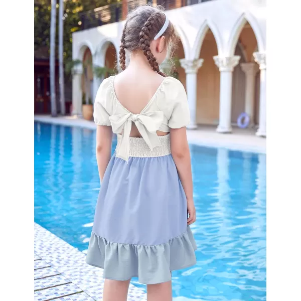 Arshiner Girls Tie Back Short Sleeve Ruffle Hem Off Shoulder Casual Elegant Dresses 4-12 Years