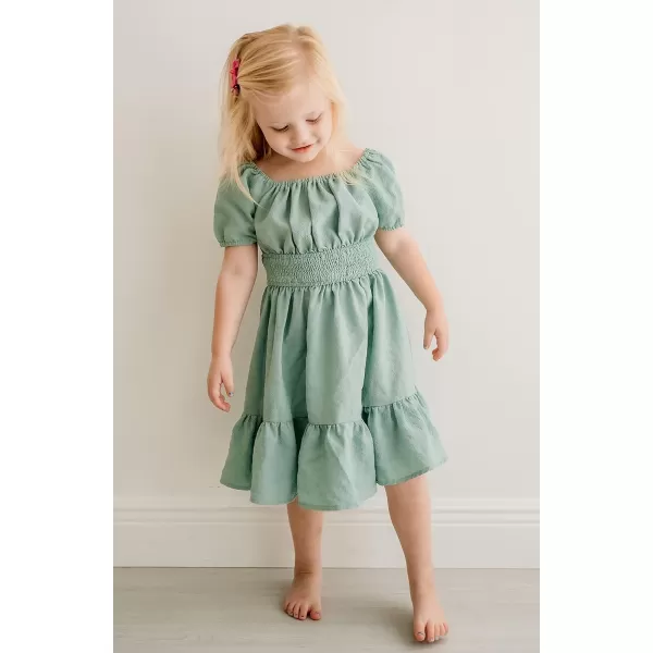 Arshiner Girls Tie Back Short Sleeve Ruffle Hem Off Shoulder Casual Elegant Dresses 4-12 Years