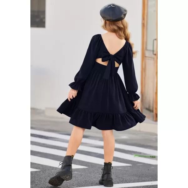 Arshiner Girls Tie Back Short Sleeve Ruffle Hem Off Shoulder Casual Elegant Dresses 4-12 Years