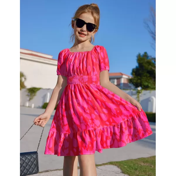 Arshiner Girls Tie Back Short Sleeve Ruffle Hem Off Shoulder Casual Elegant Dresses 4-12 Years