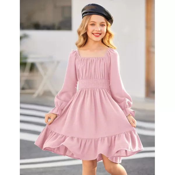 Arshiner Girls Tie Back Short Sleeve Ruffle Hem Off Shoulder Casual Elegant Dresses 4-12 Years