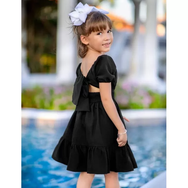 Arshiner Girls Tie Back Short Sleeve Ruffle Hem Off Shoulder Casual Elegant Dresses 4-12 Years