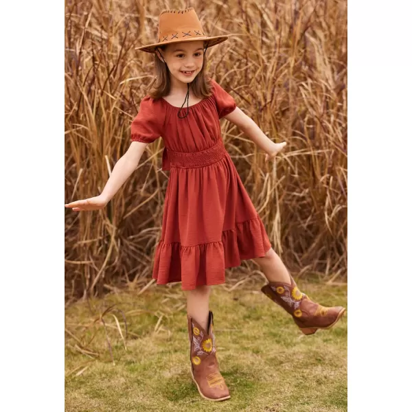 Arshiner Girls Tie Back Short Sleeve Ruffle Hem Off Shoulder Casual Elegant Dresses 4-12 Years