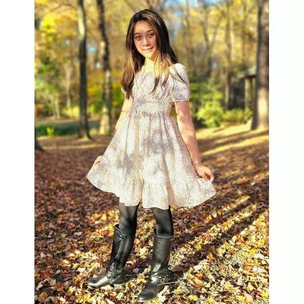 Arshiner Girls Tie Back Short Sleeve Ruffle Hem Off Shoulder Casual Elegant Dresses 4-12 Years