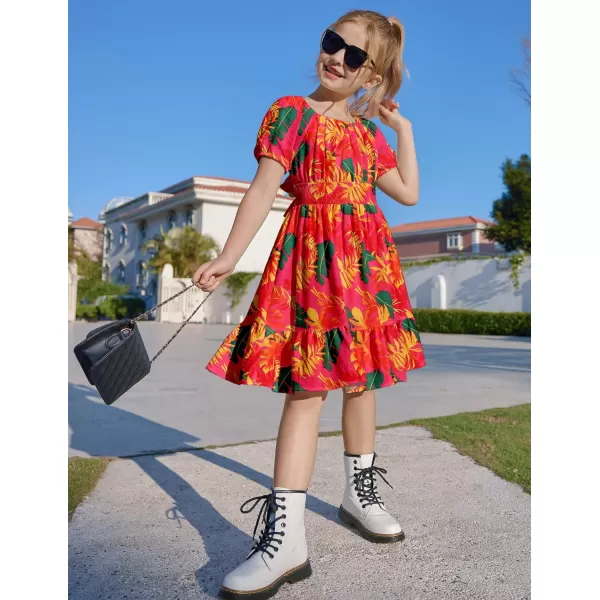 Arshiner Girls Tie Back Short Sleeve Ruffle Hem Off Shoulder Casual Elegant Dresses 4-12 Years