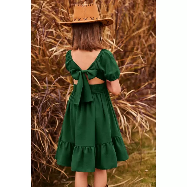 Arshiner Girls Tie Back Short Sleeve Ruffle Hem Off Shoulder Casual Elegant Dresses 4-12 Years
