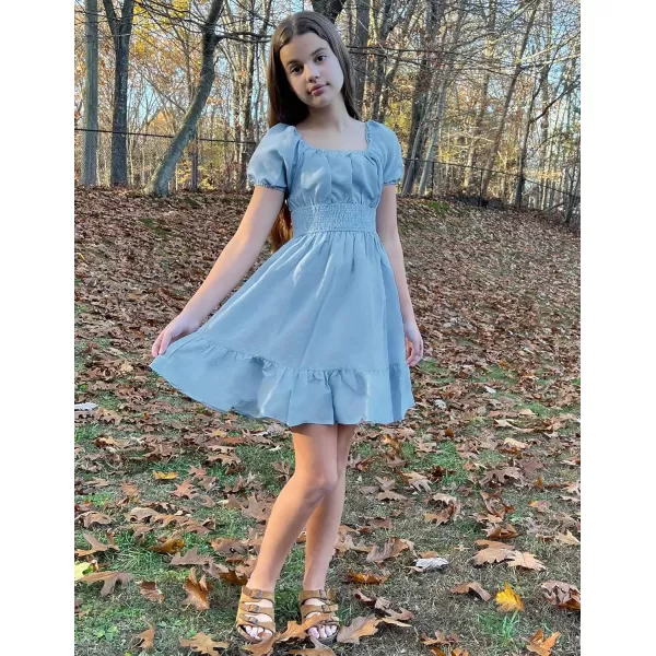 Arshiner Girls Tie Back Short Sleeve Ruffle Hem Off Shoulder Casual Elegant Dresses 4-12 Years