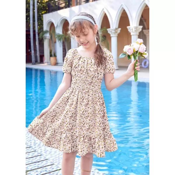 Arshiner Girls Tie Back Short Sleeve Ruffle Hem Off Shoulder Casual Elegant Dresses 4-12 Years