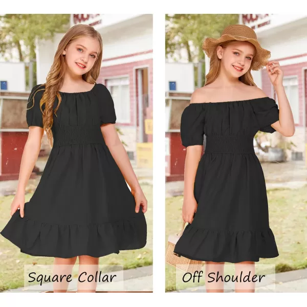Arshiner Girls Tie Back Short Sleeve Ruffle Hem Off Shoulder Casual Elegant Dresses 4-12 Years