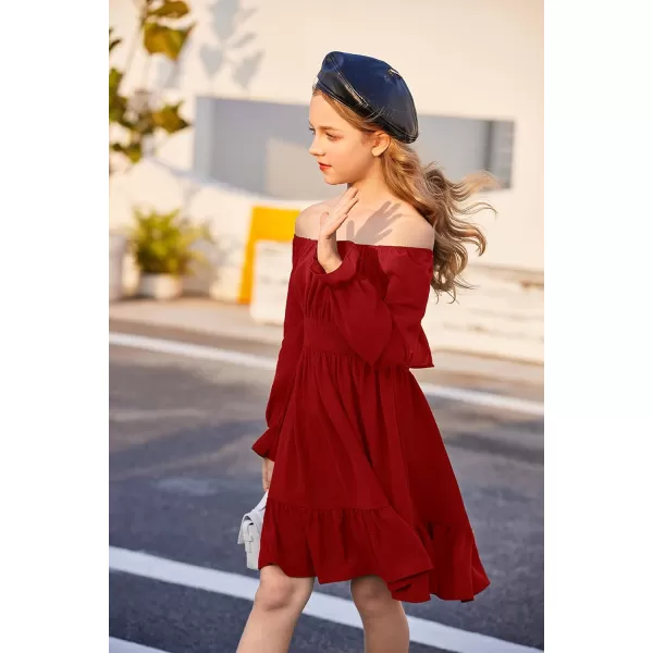 Arshiner Girls Tie Back Short Sleeve Ruffle Hem Off Shoulder Casual Elegant Dresses 4-12 Years