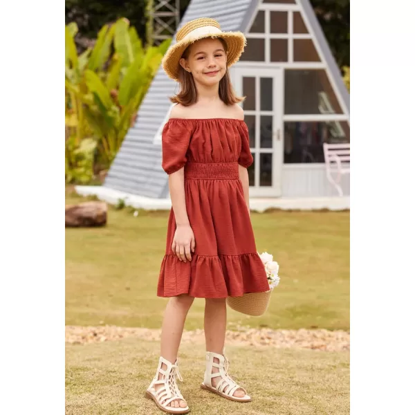 Arshiner Girls Tie Back Short Sleeve Ruffle Hem Off Shoulder Casual Elegant Dresses 4-12 Years