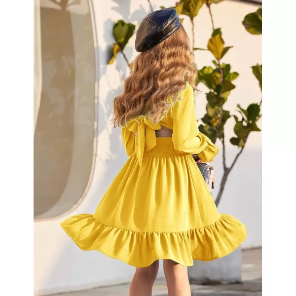 Arshiner Girls Tie Back Short Sleeve Ruffle Hem Off Shoulder Casual Elegant Dresses 4-12 Years