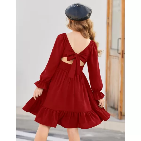 Arshiner Girls Tie Back Short Sleeve Ruffle Hem Off Shoulder Casual Elegant Dresses 4-12 Years