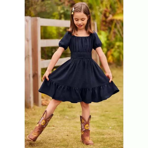 Arshiner Girls Tie Back Short Sleeve Ruffle Hem Off Shoulder Casual Elegant Dresses 4-12 Years