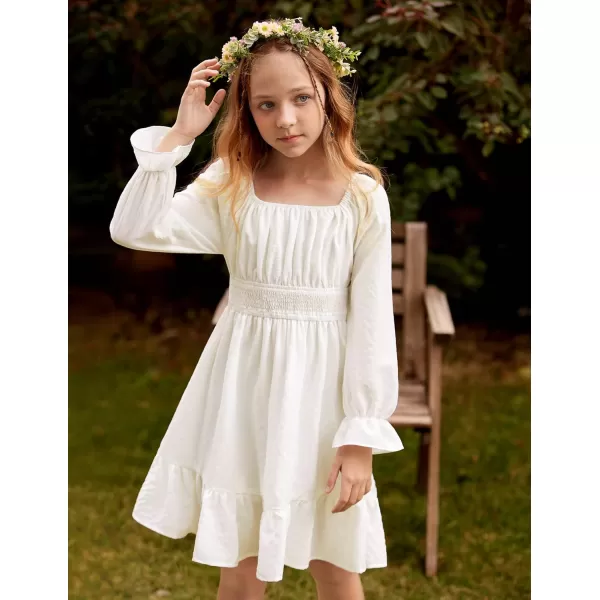 Arshiner Girls Tie Back Short Sleeve Ruffle Hem Off Shoulder Casual Elegant Dresses 4-12 Years