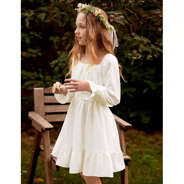 Arshiner Girls Tie Back Short Sleeve Ruffle Hem Off Shoulder Casual Elegant Dresses 4-12 Years