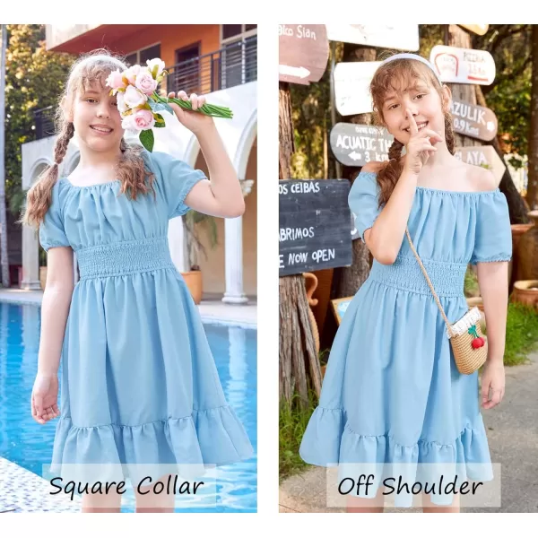 Arshiner Girls Tie Back Short Sleeve Ruffle Hem Off Shoulder Casual Elegant Dresses 4-12 Years