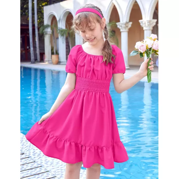 Arshiner Girls Tie Back Short Sleeve Ruffle Hem Off Shoulder Casual Elegant Dresses 4-12 Years