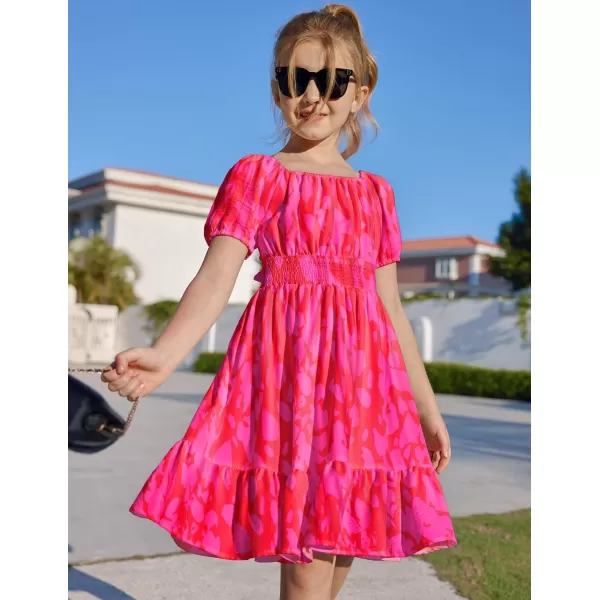 Arshiner Girls Tie Back Short Sleeve Ruffle Hem Off Shoulder Casual Elegant Dresses 4-12 Years