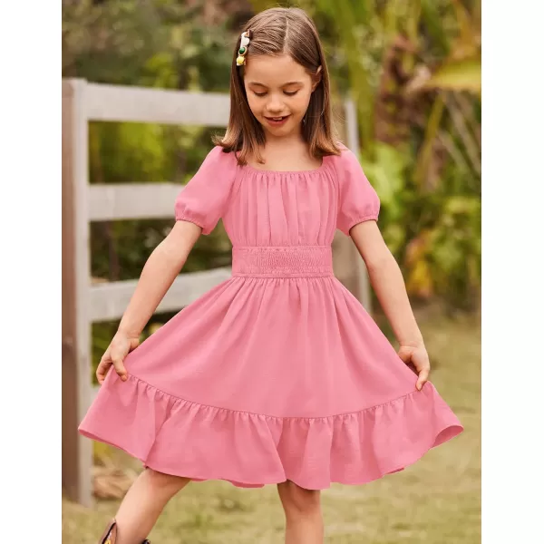Arshiner Girls Tie Back Short Sleeve Ruffle Hem Off Shoulder Casual Elegant Dresses 4-12 Years