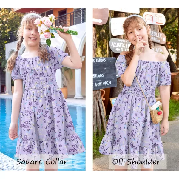 Arshiner Girls Tie Back Short Sleeve Ruffle Hem Off Shoulder Casual Elegant Dresses 4-12 Years