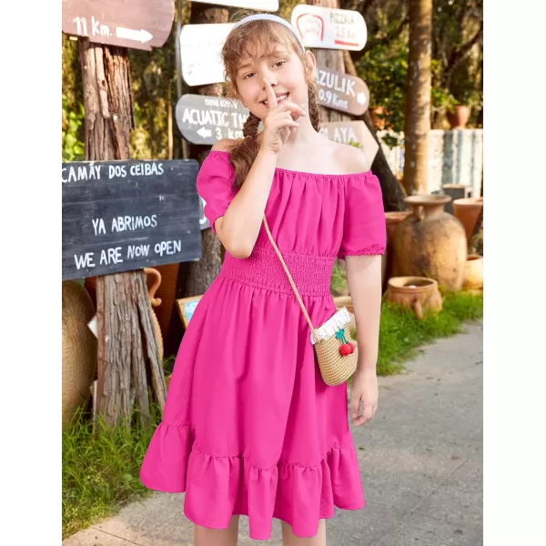 Arshiner Girls Tie Back Short Sleeve Ruffle Hem Off Shoulder Casual Elegant Dresses 4-12 Years