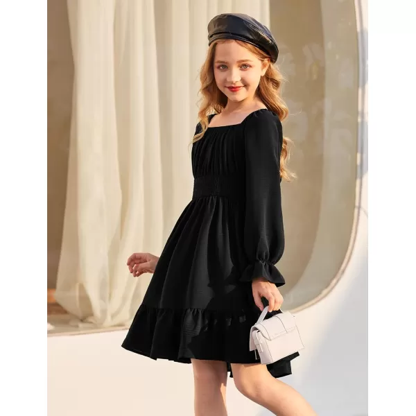 Arshiner Girls Tie Back Short Sleeve Ruffle Hem Off Shoulder Casual Elegant Dresses 4-12 Years