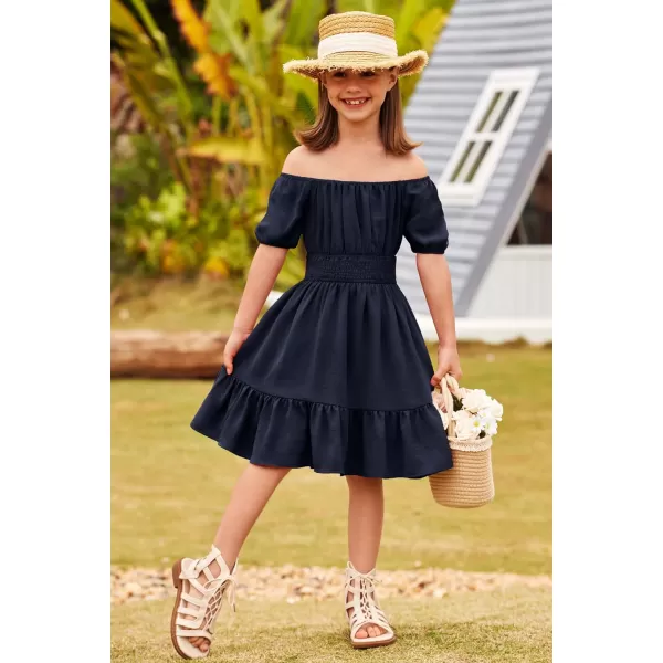 Arshiner Girls Tie Back Short Sleeve Ruffle Hem Off Shoulder Casual Elegant Dresses 4-12 Years