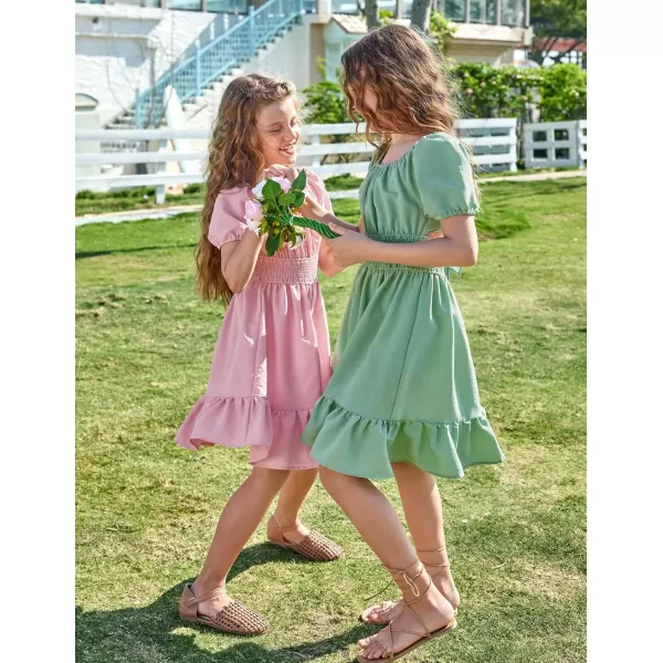 Arshiner Girls Tie Back Short Sleeve Ruffle Hem Off Shoulder Casual Elegant Dresses 4-12 Years
