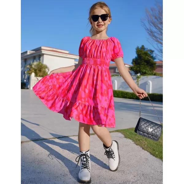 Arshiner Girls Tie Back Short Sleeve Ruffle Hem Off Shoulder Casual Elegant Dresses 4-12 Years