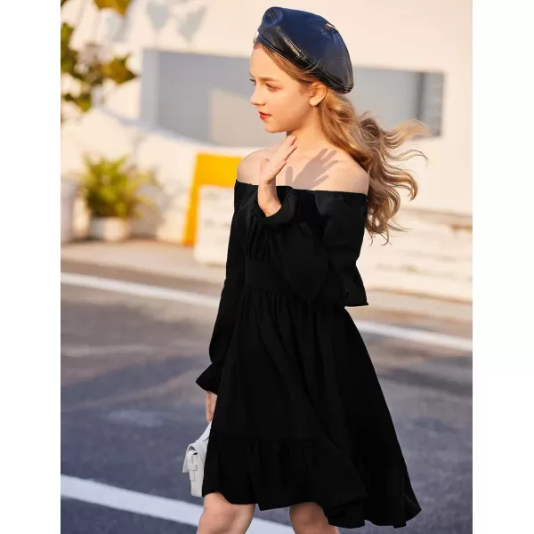 Arshiner Girls Tie Back Short Sleeve Ruffle Hem Off Shoulder Casual Elegant Dresses 4-12 Years