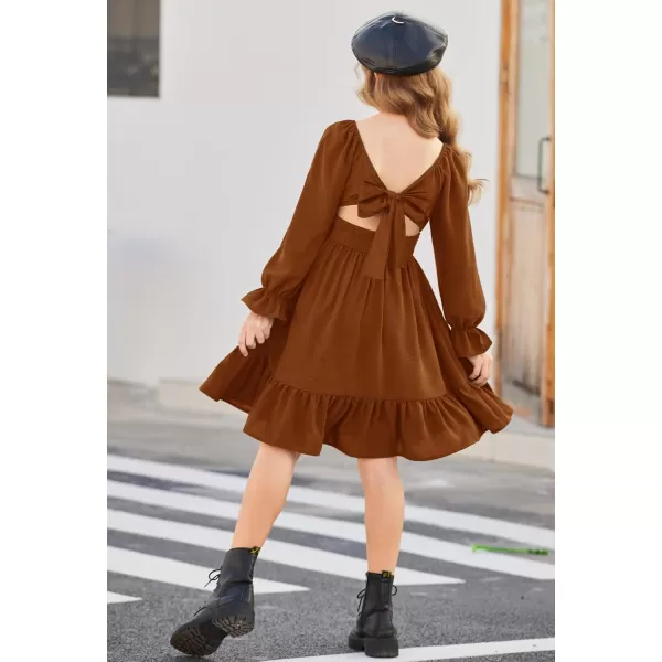 Arshiner Girls Tie Back Short Sleeve Ruffle Hem Off Shoulder Casual Elegant Dresses 4-12 Years